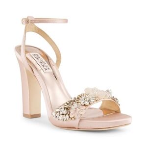 Badgley Mischka Alexa Embellished Block Heel Blush